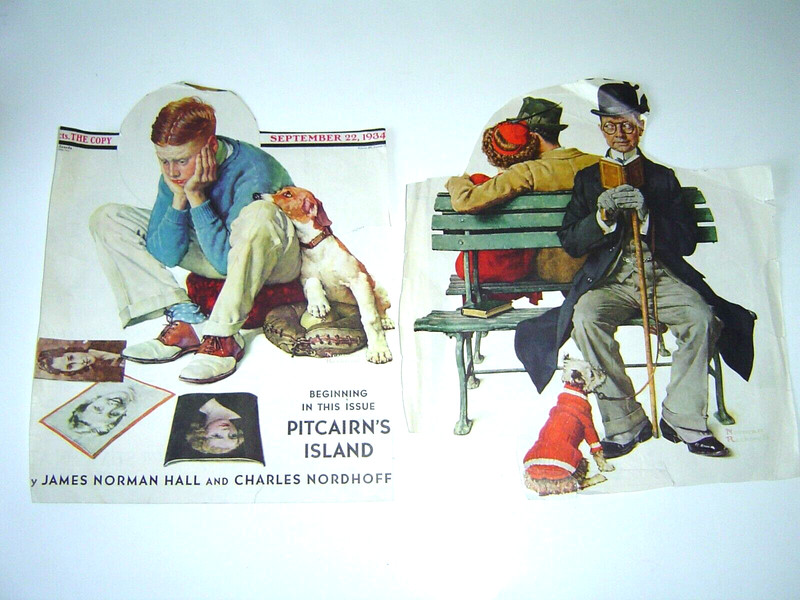 1934 & 1936 Saturday Evening Post ORIGINAL Rockwell COVER ONLY Cutout G+ to VG