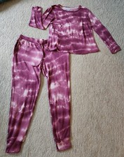 White Mark mauve/white tie die Long Sleeve Top with Pants PJs M 