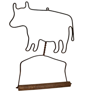 Vintage Rustic Primitive Cow Twisted Wire Kitchen Dish Town Holder Farmcore 10''