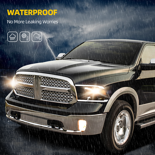 LED DRL Headlights for 2009-2018 Dodge Ram 1500 2500 3500 Quad Black Headlamps - Picture 6 of 7