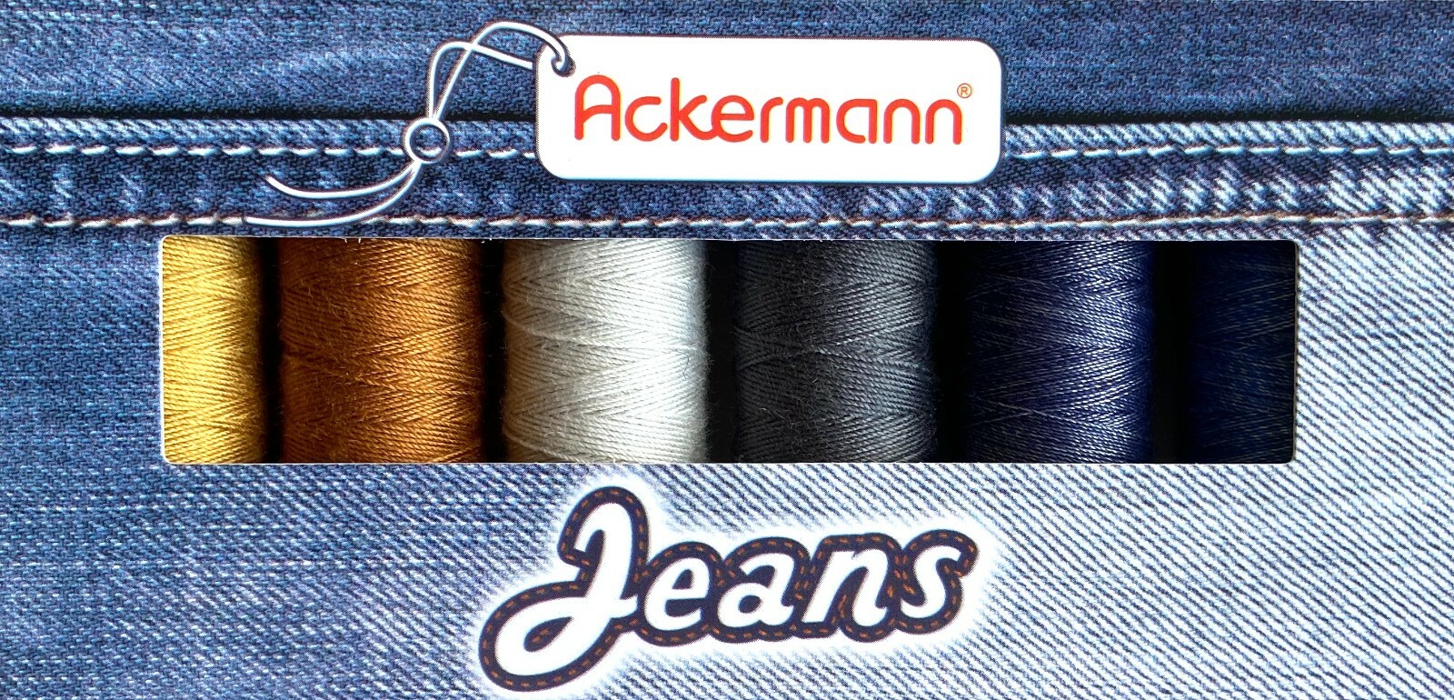 Ackermann Jeans Nähgarn Stärke 80 – 5 Rollen à 150m, Dunkles Meliertes Jeansblau (Farbe 4022)