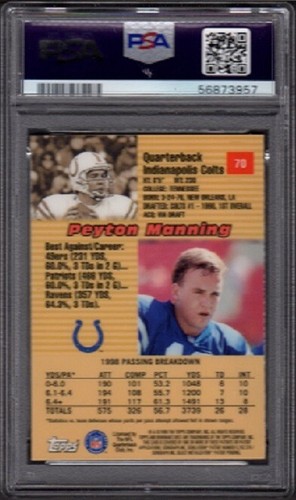 1999 Peyton Manning Bowman's Best Football Card grado #70 PSA 9 como nueva (MT) - Imagen 2 de 2