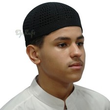 Skull Cap Black Tight and Loose Open Weave Design hand-crocheted Stretchy Kufi
