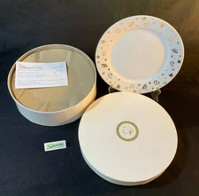 Set of 4 Pampered Chef 8" Dessert Plates 1996 White Gold Celebration Stars Dish 