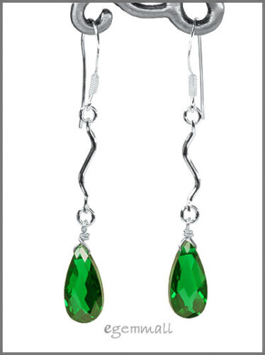 925 Silver Dangle Drop Earrings CZ Emerald Green #65239 - Picture 1 of 1