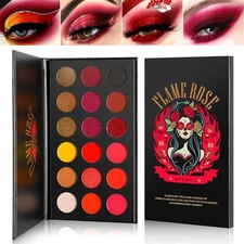 Red Eyeshadow Palette Highly Pigmented Flame Rose 18 Colors