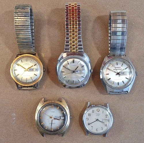 VTG Timex Marlin watches, lot of 5. Automatics and Electronic. Parts.