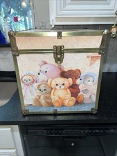 Vintage Wooden Toy Box Storage Trunk Chest Cube 16” Decorated With Teddy Bears