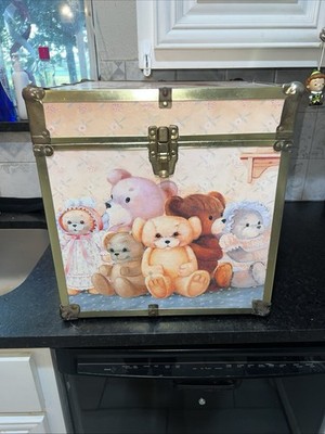 Vintage Wooden Toy Box Storage Trunk Chest Cube 16” Decorated With