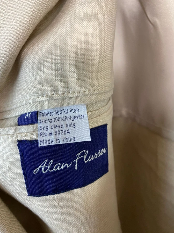 Chaqueta Blazer Alan River Para Hombre Beige Lino Talla Mediana Dos Botones Estilo Crema Foto 3 de 4