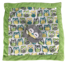 Carters Gray Owl Plush Lovey Print Security Blanket Blankey Green 13x13" 44606R
