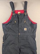 Carhartt R38 BLK Insulated Duck Bib Overalls Red Lined Black - Size 42x30