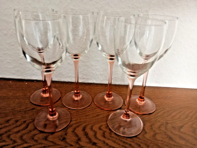 6 Weingläser, Luminarc France, Rosa Stiel + Fuß, Inhalt 0,1 l, Vintage