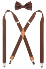 Men's X-Back Suspenders and Bowtie Set Heavy Duty Adjustable Elastic Clips