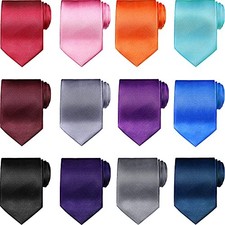 Syhood Solid Satin Pure Color Ties Set Business Formal Necktie Tie 12 Mix Color