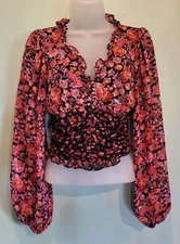 Floral Chiffon Fitted Balloon Sleeve Babydoll Whimsigoth Fairygrunge Crop Top S