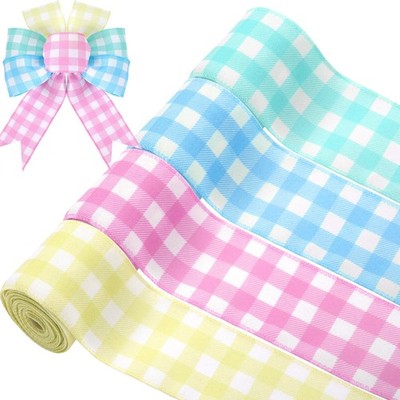4 PCS 20 Yards Spring Pastel Plaids Gingham Wired Edge Ribbon Wreath Craft