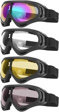Peicees Pack of 4 Ski Goggles for Black Frame/Colorful clear yellow gray Lens