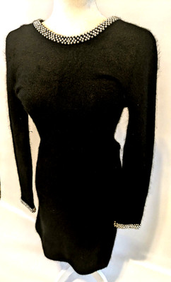 Vintage Point of View Basic Black Dress Pearl Trim Form Fitting Y2k Whimsigoth