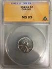 1943-S Anacs MS63 Steel Wheat Cent - DDR-001