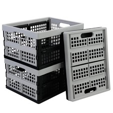 3 Pack Plastic Folding Milk Crate 16 Quart, Collapsible Storage Bin Stackab...