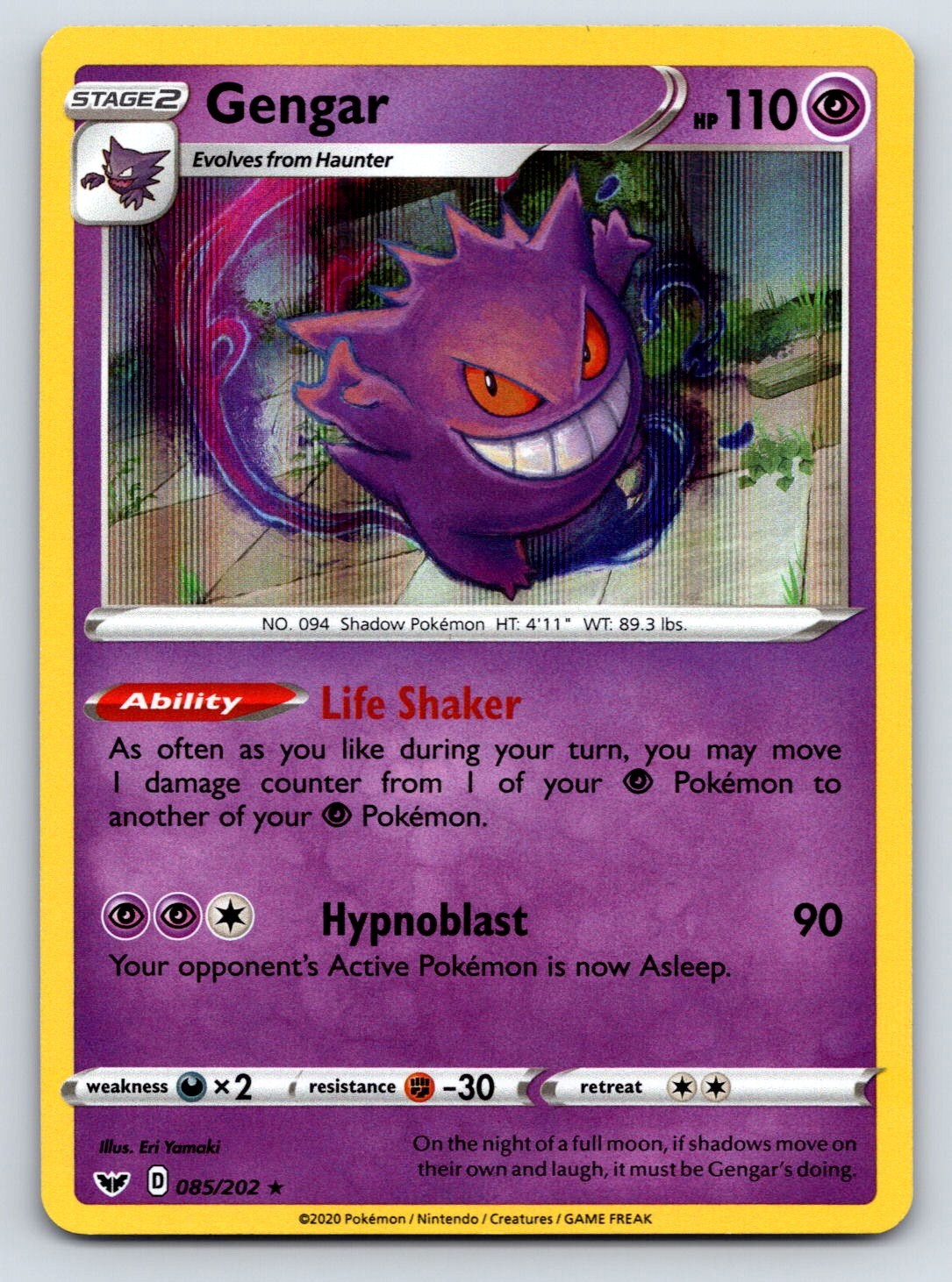 Gengar Holo Rare Pokemon SWSH01: Sword & Shield Base Set 085/202 NM
