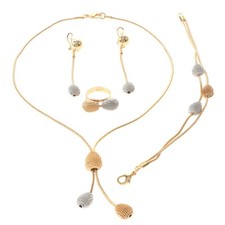 Two Tone Gold Plated Alloy Metal Rhinestone Necklace Bracelet Earring Set MNS...