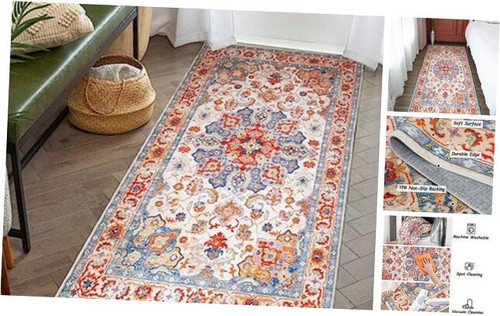 2.6x6.6 Runner Rug Pink Washable Rug Area for Bedroom Non-Slip Non-Shedding