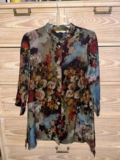Soft Surroundings Womens Floral Garden Button Multicolor Tunic Pockets Sz Small