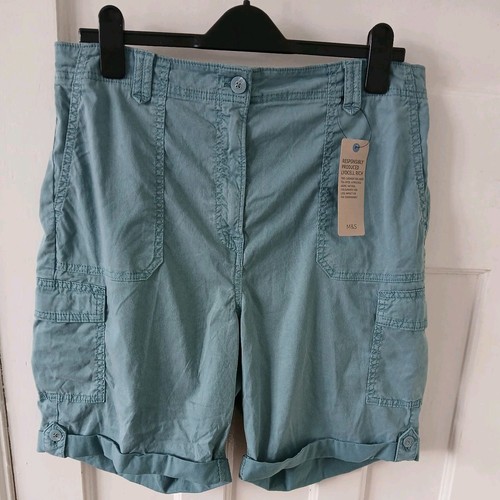 Damen M&S Cargo Short klassisch Baumwolle Lyocell Tee gefärbt Stretch Taille