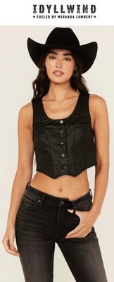 Idyllwind Women's Coated Bustier Button-Down Vest Sz S Black