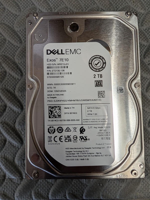 Seagate Exos 7E10 2TB ST2000NM012B SATA 6Gb/s 7.2K 3.5" Dell EMC Enterprise 8hrs