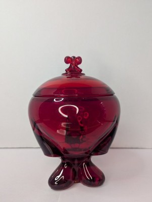 Viking Glass Company - Epic Three Foils 8 Inch covered Candy Box Ruby Red