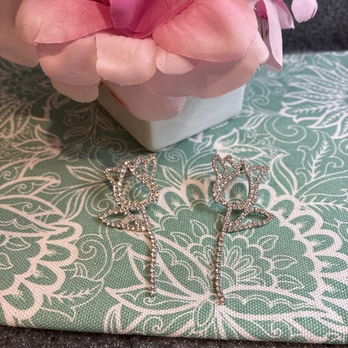 EYE CANDY Los Angeles Dahlia Drop Tulip Earrings Brass Glass Crystal NEW - Picture 7 of 10