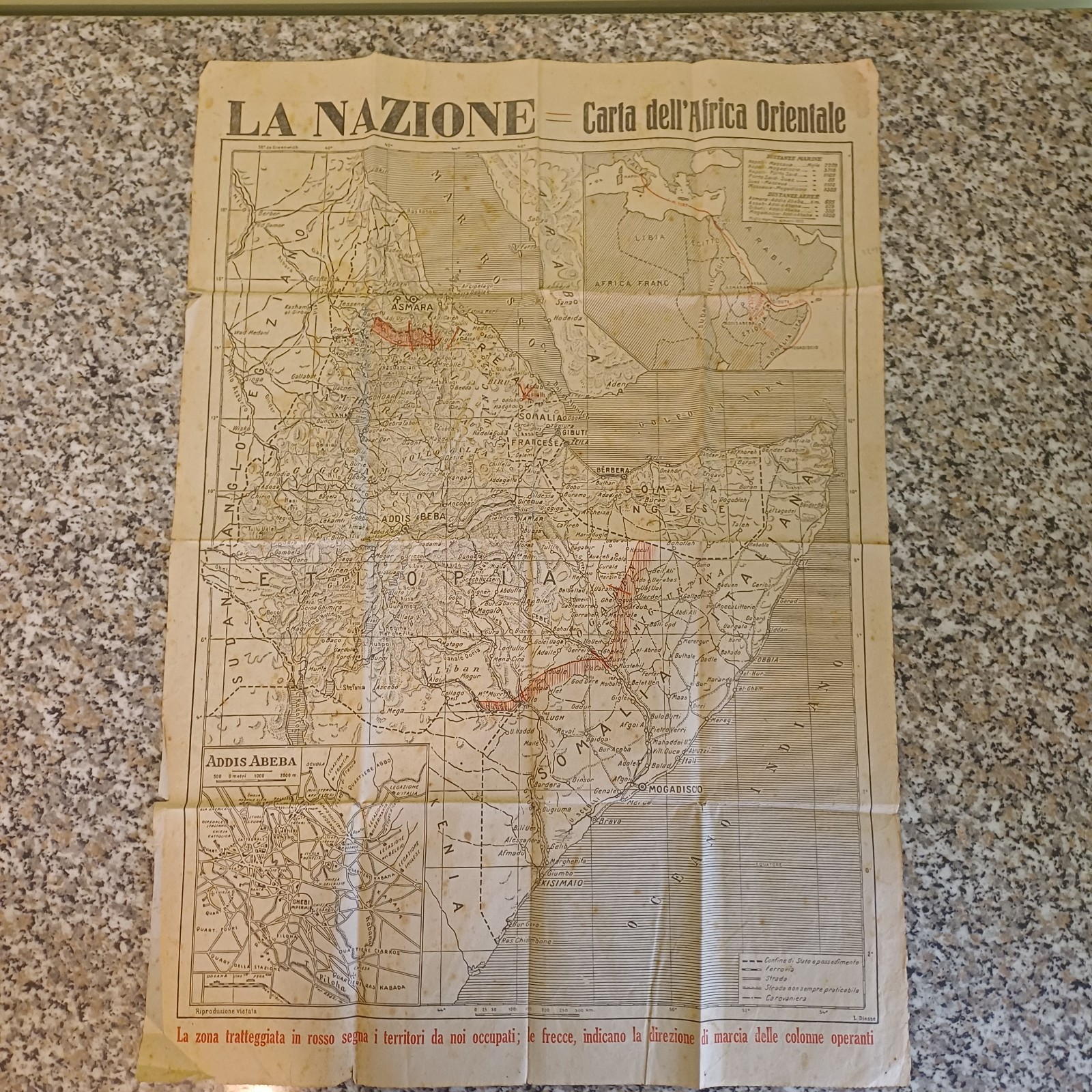 Pagina La Nazione Ottobre 1935 Anno XIII, Carta dell’Africa Orientale (mappa)