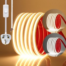 Selfadhesive COB LED Strip Lights 220V UK Plug In/2-Pin IP67 Flexible Tape Light