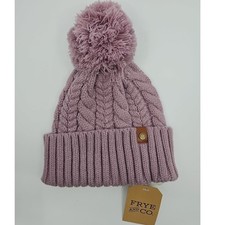Frye and Co. Women's Pastel Pink Cable Knit Cuff Pom Beanie One Size NEW NWT