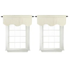 Cream Beige Window Valance for Bedroom, Light Blocking Rod Pocket Scalloped C...