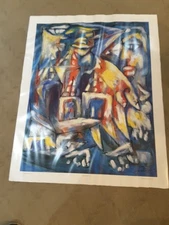 Signed Menelaw Sete art "The Players" Large Brazilian Abstract