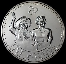 Guernsey 5 Pounds 2006 Queen Elizabeth II 80th Birthday Coin WCA B223