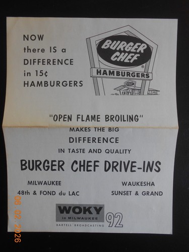 RARE 1966 Burger Chef Milwaukee WI WOKY Radio Stattion Survey The Troggs #1 AD