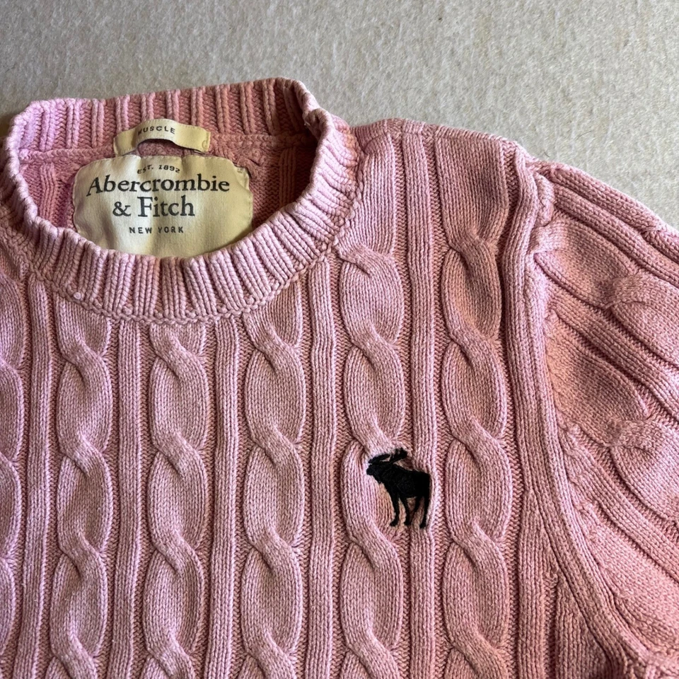 Abercrombie Fitch Pink Cable Knit Sweater Crew Neck Long Sleeve Women's M y2k - Image 2 of 4