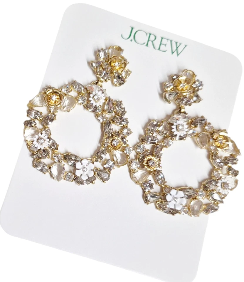 Pendientes Corona Floral Cristal J.Crew Watusi en Cristal Blanco Claro Oro Buey Nuevos Foto 4 de 4
