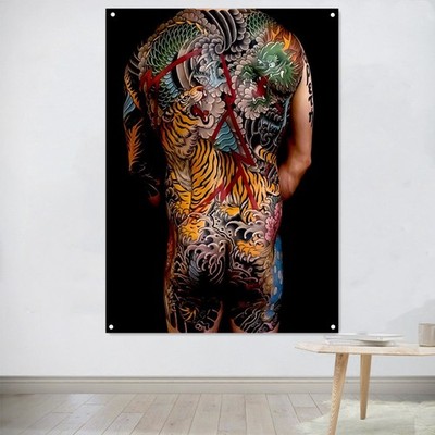 Human Body Tattoo Poster Flag Man Cave Wall Hanging Banner Canvas Painting Gift