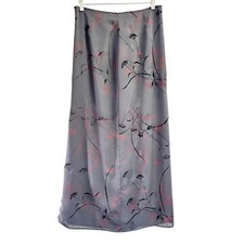 Express Maxi Skirt Womens 7/8 Gray Pink Floral Chiffon Y2K Whimsigoth Lined 90s