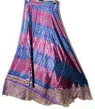 Incredible-art Vintage Silk Sari Magic Wrap Skirt Reversible Double Layer skirt,