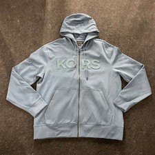 MICHAEL KORS Tufted Logo Full Zip Hoodie Men's Size L Dark Chambray