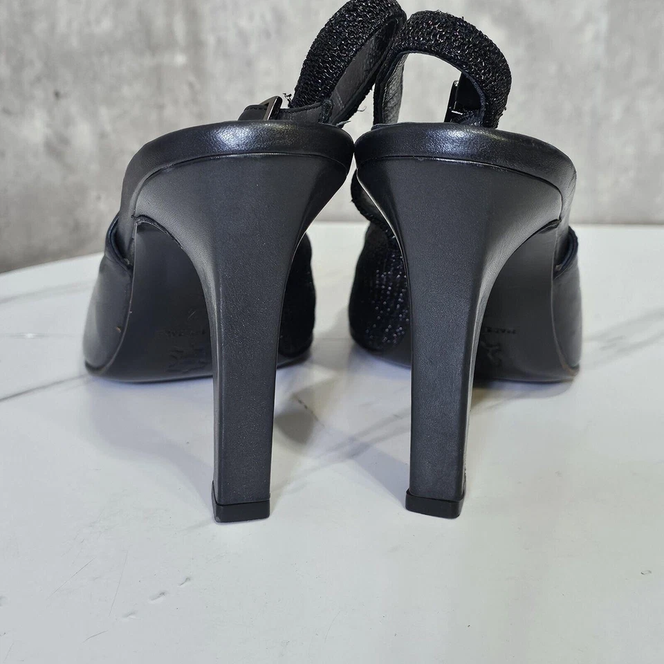 Vintage Versani Italy Black Leather Slingback Heels 7.5B Pointed Toe Dress Pumps - Image 4 of 4