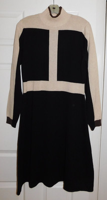 LK Bennett London Dr Selma Sweater Knit Wool Dress Size L Colorblock Mock Neck