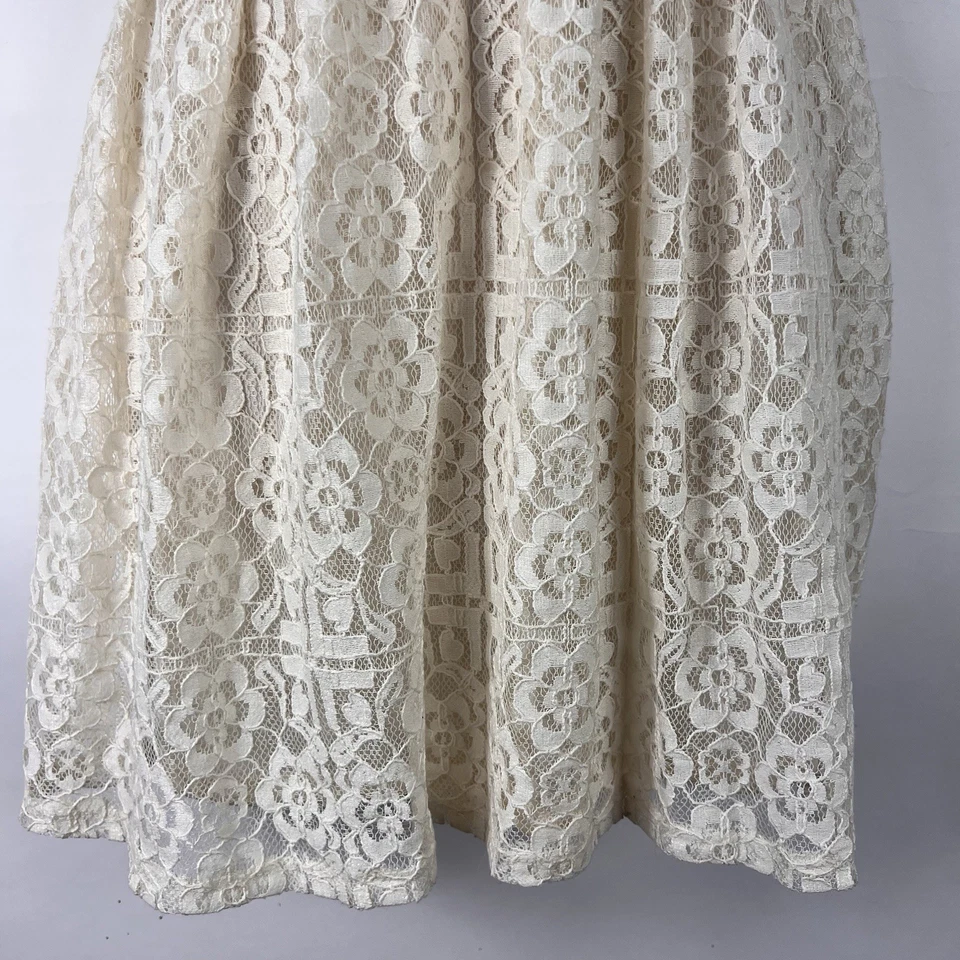 Vestido Alya Para Mujer XS Sin Mangas Ajuste y Acampanado Línea A Por encima de la Rodilla Marfil Floral Encaje Foto 4 de 4